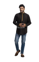 Khadi Cotton Contrast Border Men Short Kurta (NS91)